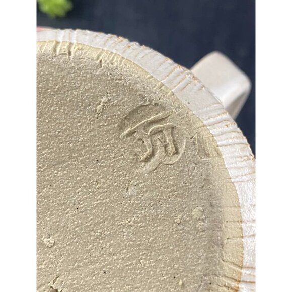 Studio Pottery Clay Mug JT Applied Leaf and Vine Design Cream Ribbed - Picture 9 of 9